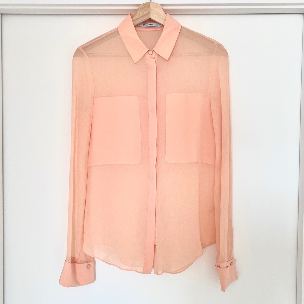Alexander Wang sheer salmon paneled blouse